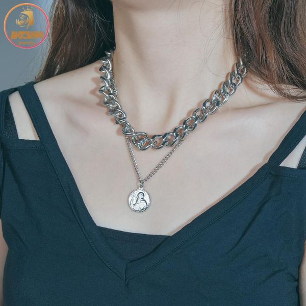 chains akizoom double layer round brand cuba chain necklace stainless steel choker pendant for women girl sweet jewelry birthday gift, Silver
chains akizoom double layer round brand cuba chain necklace stainless steel choker pendant for women girl sweet jewelry birthday gift, Silver
