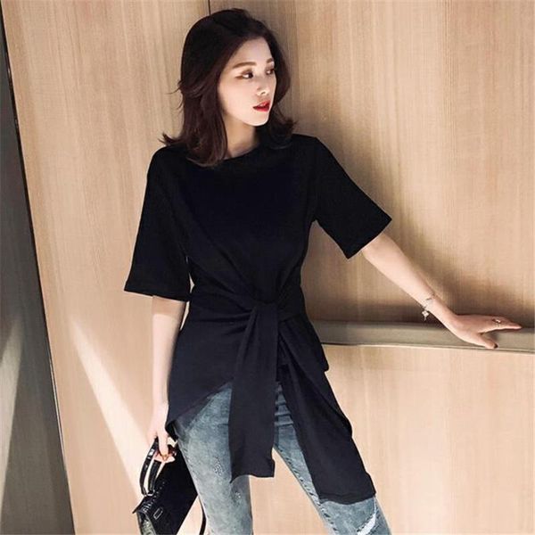 women's t-shirt summer clothing irregular lace up waist trimming loose student short sleeve fairy ins undershirt, White
women's t-shirt summer clothing irregular lace up waist trimming loose student short sleeve fairy ins undershirt, White