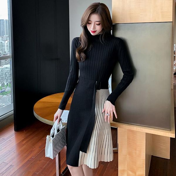 casual dresses 2021 fall winter elegant knitted dress warm thick half turtleneck belted striped patchwork black sweater, Black;gray
casual dresses 2021 fall winter elegant knitted dress warm thick half turtleneck belted striped patchwork black sweater, Black;gray