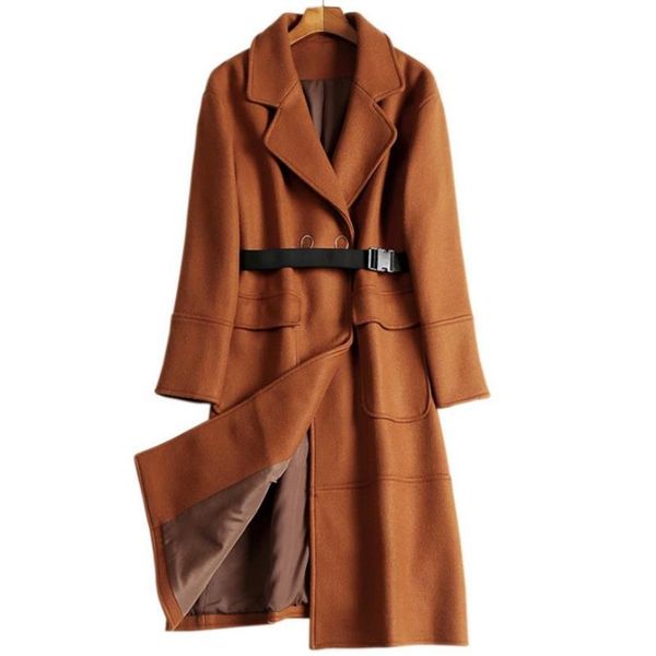 women's wool & blends 2021 autumn winter blend coat women elegant long overcoat thicken woolen coats loose with belt, Black
women's wool & blends 2021 autumn winter blend coat women elegant long overcoat thicken woolen coats loose with belt, Black