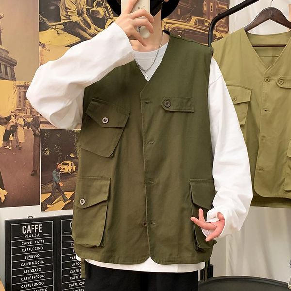 men's vests 2021 autumn korean casual sleeveless jacket men cardigan multi-pocket vest cargo waistcoat male 2 colour m-5xl a110-jk02, Black;white
men's vests 2021 autumn korean casual sleeveless jacket men cardigan multi-pocket vest cargo waistcoat male 2 colour m-5xl a110-jk02, Black;white