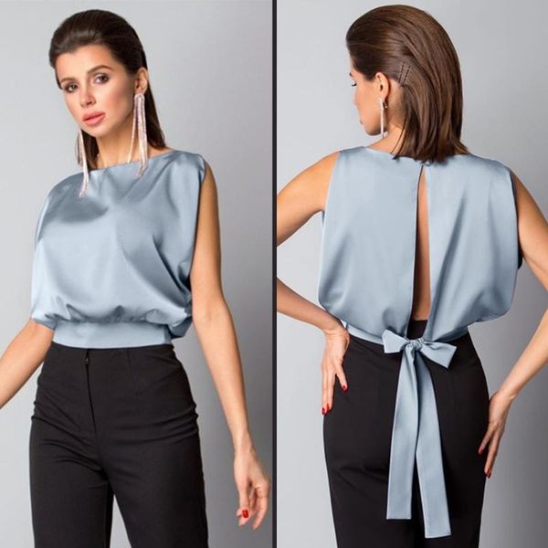 women's blouses & shirts summer satin silk elegant womens o- neck sleeveless open back bow tie office fall, White
women's blouses & shirts summer satin silk elegant womens o- neck sleeveless open back bow tie office fall, White
