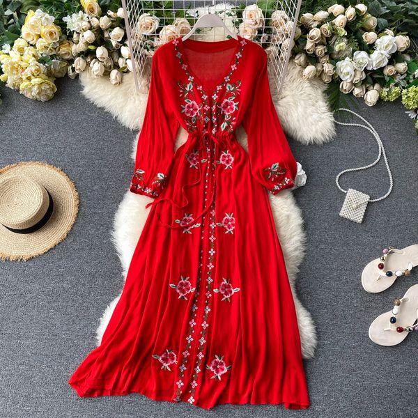 2021 ladies es spring summer long sleeve vintage bohemian women floral embroidery high waist bandage long robe 7wq2, Black;gray
2021 ladies es spring summer long sleeve vintage bohemian women floral embroidery high waist bandage long robe 7wq2, Black;gray