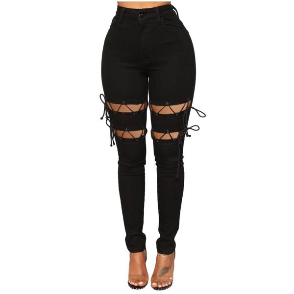 women's solid lace-up cut-out fashion jeans, black high-waisted pierced mouth, women's street personality all-match trousers#g30, Blue
women's solid lace-up cut-out fashion jeans, black high-waisted pierced mouth, women's street personality all-match trousers#g30, Blue