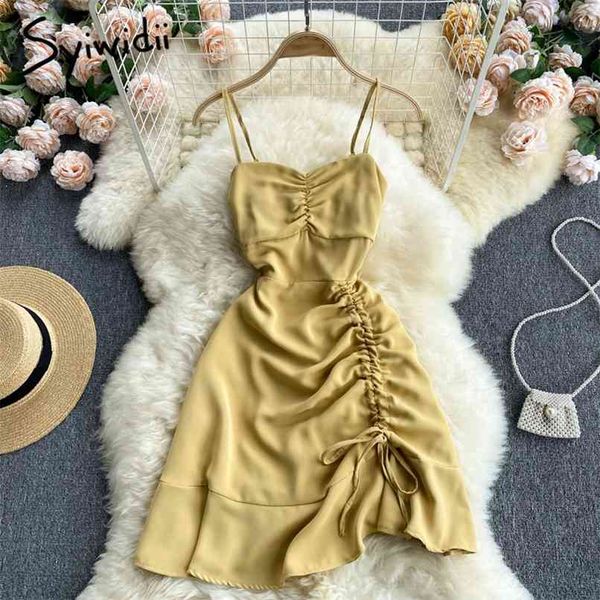 dress for women spaghetti strap folds irregular ruffles mini party dresses with belt summer evening robe 210607, Black;gray
dress for women spaghetti strap folds irregular ruffles mini party dresses with belt summer evening robe 210607, Black;gray