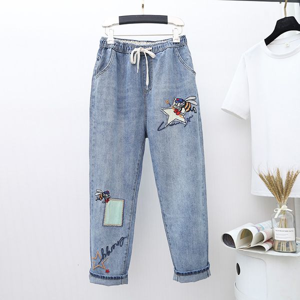 2021 new women summer fashion elastic ankle waist cartoon embroidery oversized bf style denim office lady g9na, Blue
2021 new women summer fashion elastic ankle waist cartoon embroidery oversized bf style denim office lady g9na, Blue