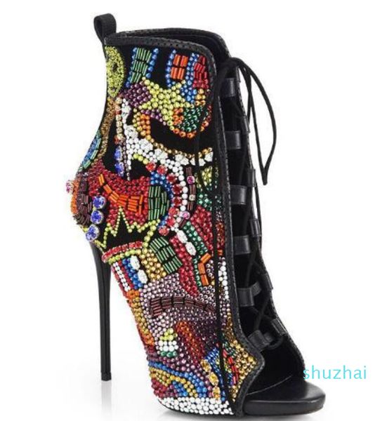 luxury mixed color comic beaded crystal bridal wedding shoes woman peep toe lace up botas stiletto high heels glitter rhinestone ankle boots, Black
luxury mixed color comic beaded crystal bridal wedding shoes woman peep toe lace up botas stiletto high heels glitter rhinestone ankle boots, Black