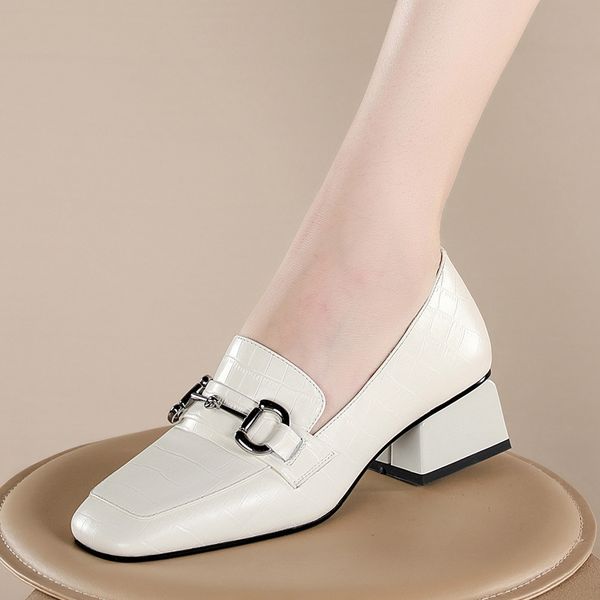 Womens genuine leather med heel slip-on pumps thick heel square toe metal buckle casual female OL style comfortable shoes saleDress Shoes, Beige
Womens genuine leather med heel slip-on pumps thick heel square toe metal buckle casual female OL style comfortable shoes saleDress Shoes, Beige