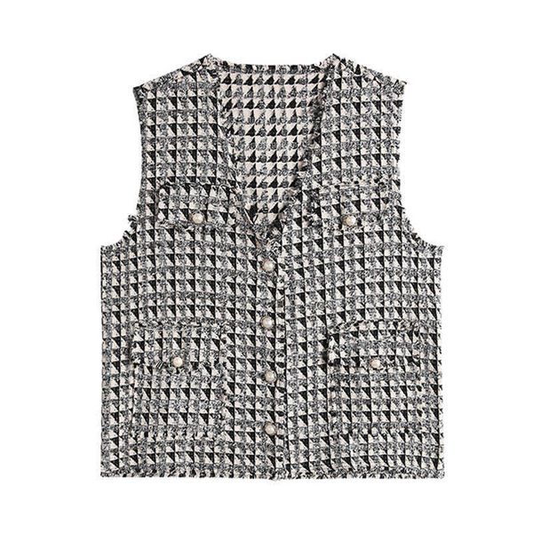 perhaps u women white black plaid vest tweed v neck geometric loose button highstreet vintage c0176 210529, Black;white
perhaps u women white black plaid vest tweed v neck geometric loose button highstreet vintage c0176 210529, Black;white