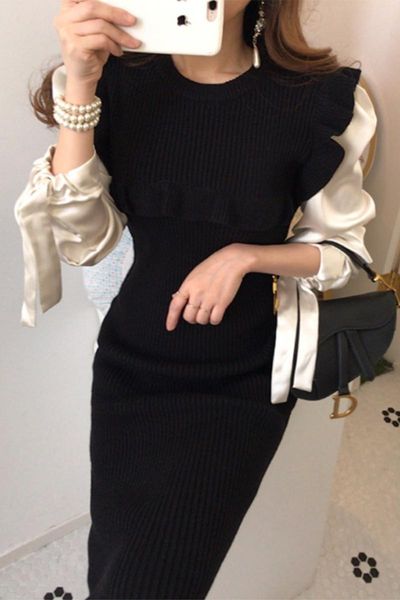 casual dresses women's sweater dress south korea chic french retro wooden ear edge splicing long sleeve fake two piece slim knit forwom, Black;gray
casual dresses women's sweater dress south korea chic french retro wooden ear edge splicing long sleeve fake two piece slim knit forwom, Black;gray