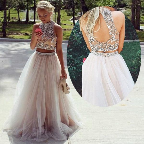 party dresses luxury real sample two pieces crystal beads prom high neck crop open back nude tulle long evening gown, White;black
party dresses luxury real sample two pieces crystal beads prom high neck crop open back nude tulle long evening gown, White;black