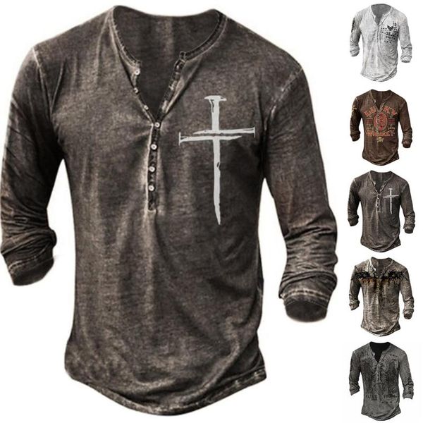 men's t-shirts sword printed autumn half buttons spring men long sleeve t-shirt holiday fit loose baggy blouse casual tee, White;black
men's t-shirts sword printed autumn half buttons spring men long sleeve t-shirt holiday fit loose baggy blouse casual tee, White;black
