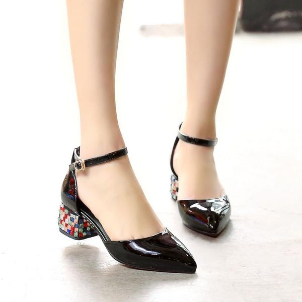 dress shoes arqa summer women's chunky heel sandals patent leather ankle strap rhinestone pointed toe ladies pumps size 33-40, Black
dress shoes arqa summer women's chunky heel sandals patent leather ankle strap rhinestone pointed toe ladies pumps size 33-40, Black