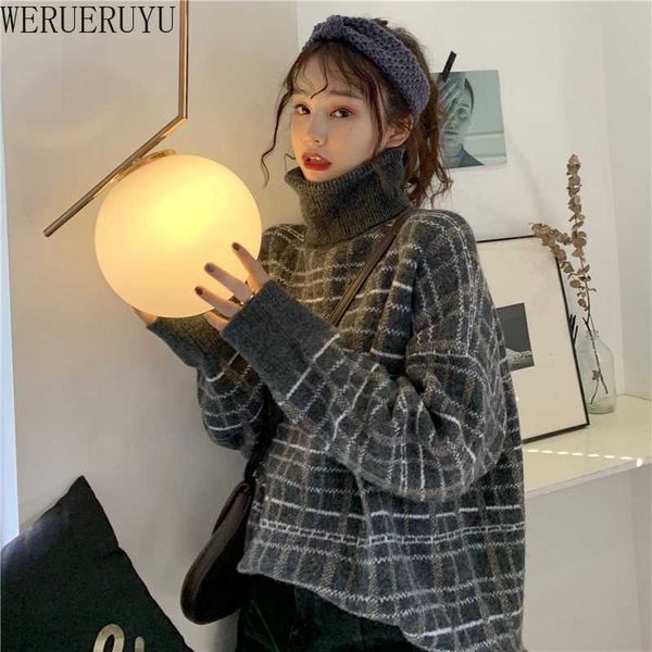 werueruyu turtleneck plaid women sweater autumn winter long sleeve knitted sweater female streetwear ladies pullover jumper 210608, White;black
werueruyu turtleneck plaid women sweater autumn winter long sleeve knitted sweater female streetwear ladies pullover jumper 210608, White;black