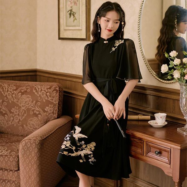 casual dresses women chiffon black retro embroidered dress chinese style modern fashion robe femme temperament elegant, Black;gray
casual dresses women chiffon black retro embroidered dress chinese style modern fashion robe femme temperament elegant, Black;gray