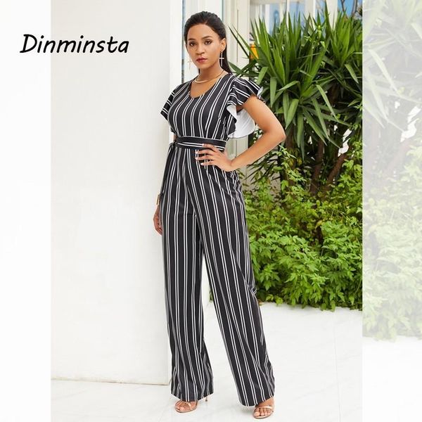 women's jumpsuits & rompers dinminsta women elegant jumpsuit ruffles sleeve vintage striped v neck backless one piece set with sashes w, Black;white
women's jumpsuits & rompers dinminsta women elegant jumpsuit ruffles sleeve vintage striped v neck backless one piece set with sashes w, Black;white