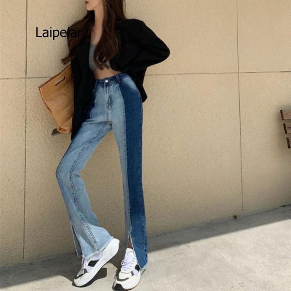 women's jeans split color matching chic retro modern straight fit high waist pants autumn and spring 2021, Blue
women's jeans split color matching chic retro modern straight fit high waist pants autumn and spring 2021, Blue