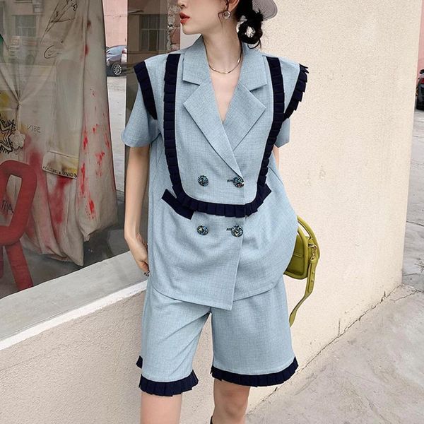 women's tracksuits summer fashion england style 2 piece set women double breasted blazer coat + wide leg shorts suits vintage two pant, Gray
women's tracksuits summer fashion england style 2 piece set women double breasted blazer coat + wide leg shorts suits vintage two pant, Gray