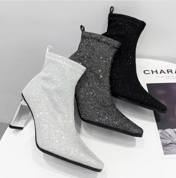 boots 2021 women fetish stretch knitting sock chunky metal thick block 9.5cm high heels short ankle stripper slim shoes, Black
boots 2021 women fetish stretch knitting sock chunky metal thick block 9.5cm high heels short ankle stripper slim shoes, Black