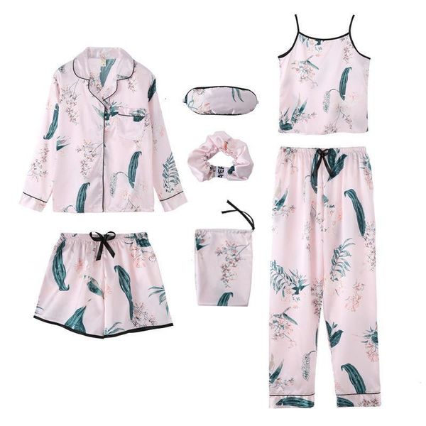women pajamas sets spring summer 7 pcs set silk print shorts long sleeve elastic waist pants full lounge sleepwear nightwear, Black;red
women pajamas sets spring summer 7 pcs set silk print shorts long sleeve elastic waist pants full lounge sleepwear nightwear, Black;red