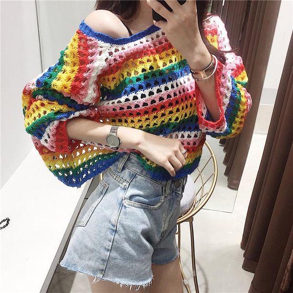women's sweaters autumn korean style clothing striped hollow out fashion female loose knitted thin, White;black
women's sweaters autumn korean style clothing striped hollow out fashion female loose knitted thin, White;black