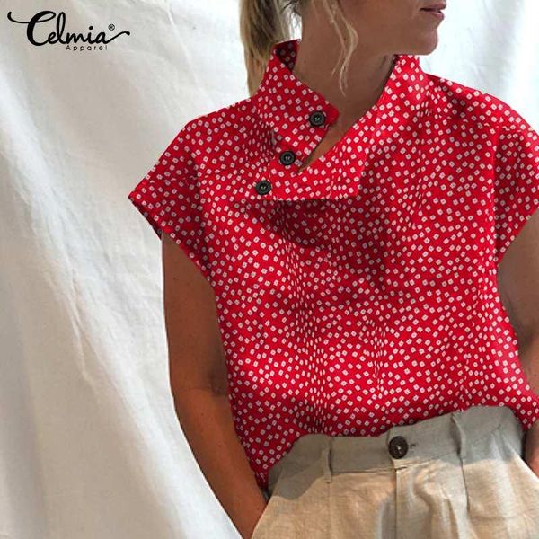 women's blouses & shirts 2021 summer short sleeve floral blouse celmia women casual loose fashion buttons high collar tunic femininas, White
women's blouses & shirts 2021 summer short sleeve floral blouse celmia women casual loose fashion buttons high collar tunic femininas, White