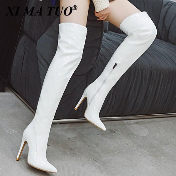 boots mirror leather thigh high women heels over the knee for point toe white red fetish party long shoes, Black
boots mirror leather thigh high women heels over the knee for point toe white red fetish party long shoes, Black