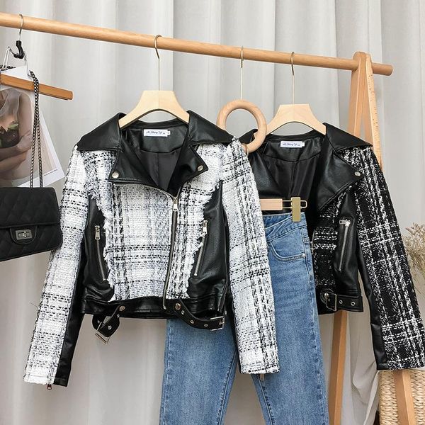women's jackets autumn winter small fragrance short jacket women 2021 long-sleeved splicing pu leather duffle lapel temperament clothin, Black;brown
women's jackets autumn winter small fragrance short jacket women 2021 long-sleeved splicing pu leather duffle lapel temperament clothin, Black;brown