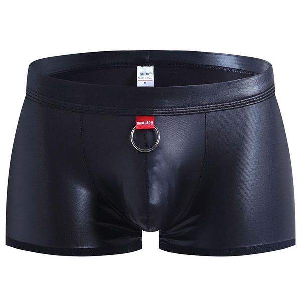 underpants mens underwear boxers pu leather rings men boxer shorts breathable gay man homme, Black;white