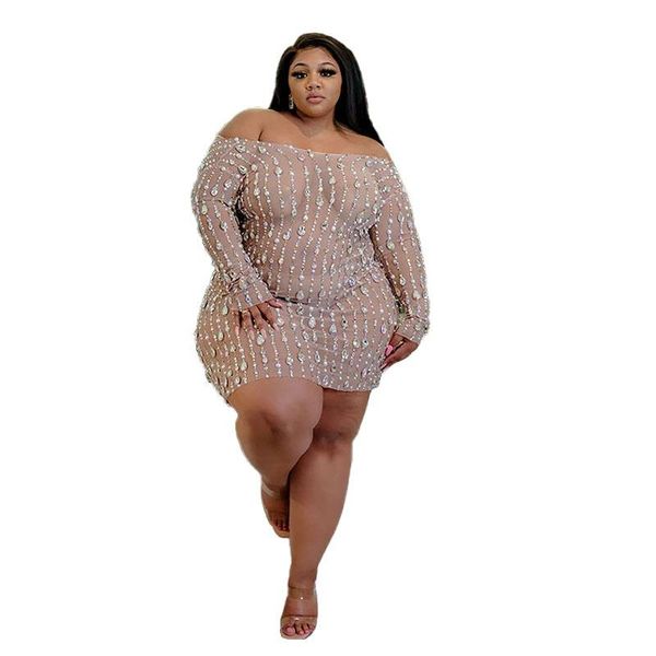 casual dresses sparkling rhinestone women nightclub plus size slash neck full sleeve bodycon see-through mesh dress ins test, Black;gray
casual dresses sparkling rhinestone women nightclub plus size slash neck full sleeve bodycon see-through mesh dress ins test, Black;gray