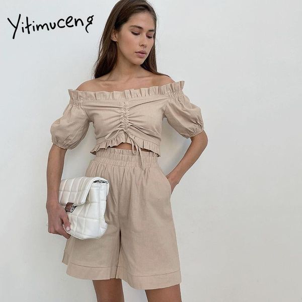 women's tracksuits yitimuceng shirring 2 piece sets womens outfits puff sleeve slash neck shirt shorts wide leg pants casual suit summe, Gray
women's tracksuits yitimuceng shirring 2 piece sets womens outfits puff sleeve slash neck shirt shorts wide leg pants casual suit summe, Gray