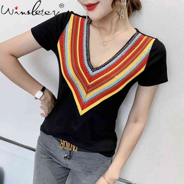 women's t-shirt summer european clothes cotton fashion v-neck colorful shiny diamonds women short sleeve tees t15225a zw, White
women's t-shirt summer european clothes cotton fashion v-neck colorful shiny diamonds women short sleeve tees t15225a zw, White