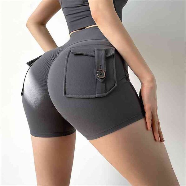 tooling fitness high waist slim womens shorts elastic pocket buttock workout push up pants female, White;black