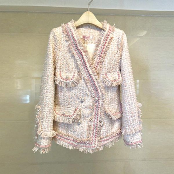women's jackets pearls buttons v-neck long sleeve tassel women loose elegant pink tweed jacket coat autumn winter vintage outwear, Black;brown
women's jackets pearls buttons v-neck long sleeve tassel women loose elegant pink tweed jacket coat autumn winter vintage outwear, Black;brown
