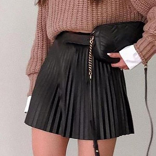 skirts fashion women high waist pleated skirt autumn solid color faux leather a-line short lady elastic mini, Black
skirts fashion women high waist pleated skirt autumn solid color faux leather a-line short lady elastic mini, Black