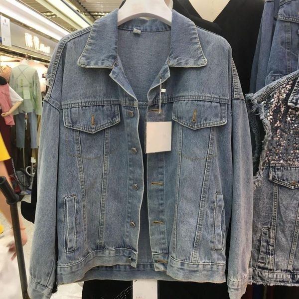 women's jackets spring korean womens long sleeve single breasted denim high street loose back sequins hole ripped casual female coats, Black;brown
women's jackets spring korean womens long sleeve single breasted denim high street loose back sequins hole ripped casual female coats, Black;brown