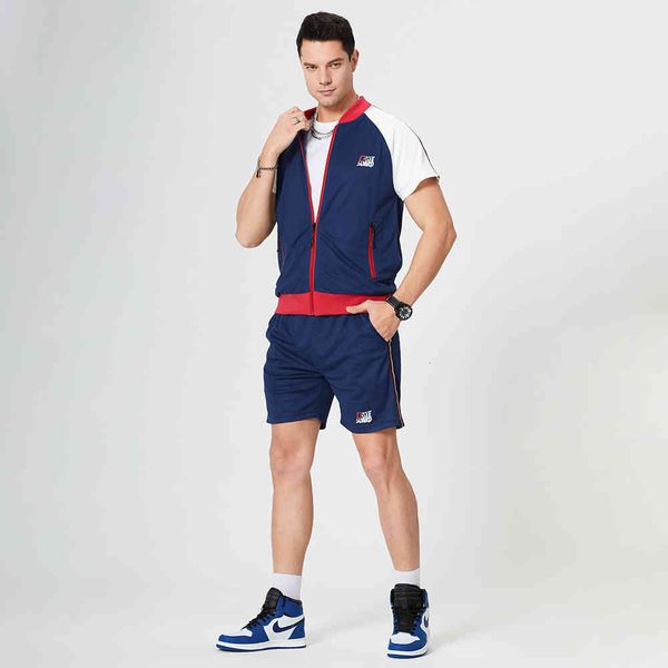 men's tracksuits summer sports suit jogging short sleeve zipper t-shirt + waist elastic fitness shorts splice color quick-drying s, Gray
men's tracksuits summer sports suit jogging short sleeve zipper t-shirt + waist elastic fitness shorts splice color quick-drying s, Gray