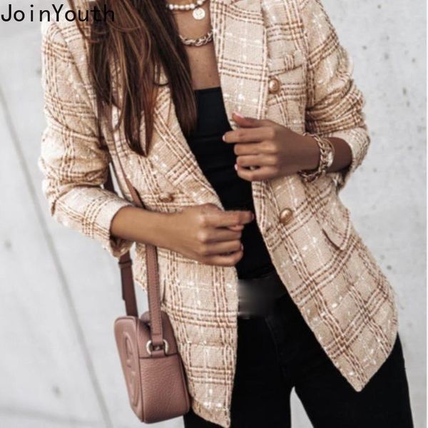 women's suits & blazers joinyouth 2021 for women long sleeve double-breasted print plaid woman jacket slim fit temperament coat femme, White;black
women's suits & blazers joinyouth 2021 for women long sleeve double-breasted print plaid woman jacket slim fit temperament coat femme, White;black