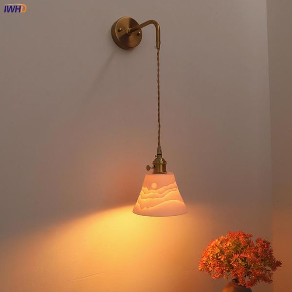 copper nordic led wall light with switch ceramics wandlamp for home living room wall decorations bedroom e27 applique murale