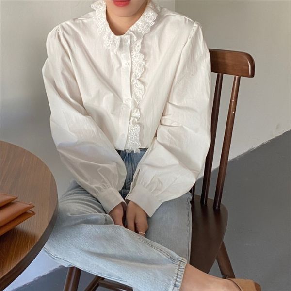 2021 new korean french retro lace patchwork stand full single breasted loose white shirts blouse women 8fo8, White;black
2021 new korean french retro lace patchwork stand full single breasted loose white shirts blouse women 8fo8, White;black