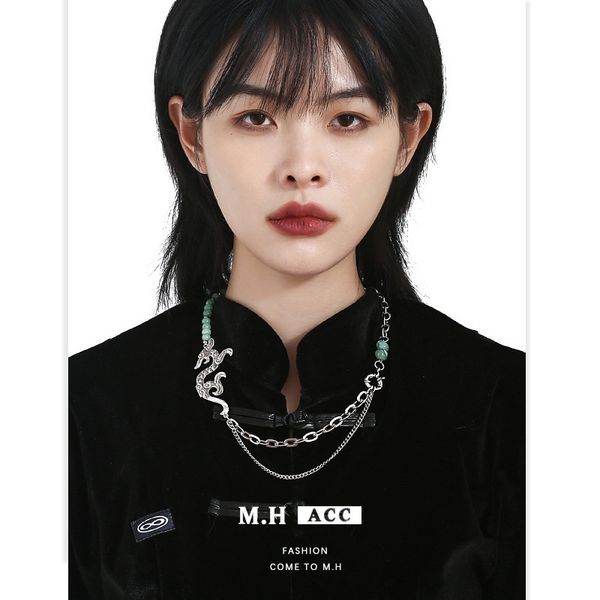 new chinese style national panlong necklace women's pendant beaded double-layer stacked fashion cool light luxury high-grade sense, Silver
new chinese style national panlong necklace women's pendant beaded double-layer stacked fashion cool light luxury high-grade sense, Silver
