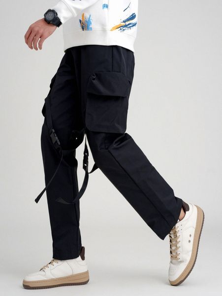 men buckled strap flap pocket side cargo pants q3xr#, Black 
men buckled strap flap pocket side cargo pants q3xr#, Black