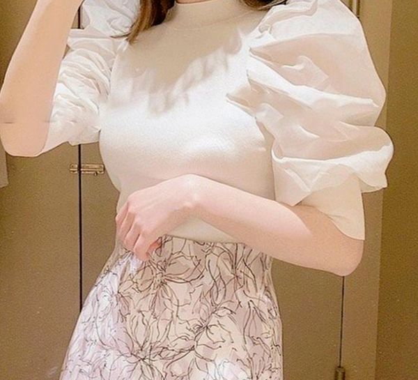 women's blouses & shirts woman 2021 spring fashion japan style fresh sweet o neck puff sleeve knitted patchwork pullover, White
women's blouses & shirts woman 2021 spring fashion japan style fresh sweet o neck puff sleeve knitted patchwork pullover, White