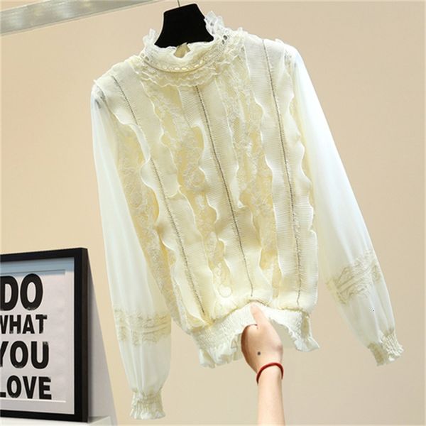 female lace blouse 2021 korean-style spring loosen fine fitting with frilly diamond embedded chiffon lantern sleeve short shirts gkku, Black
female lace blouse 2021 korean-style spring loosen fine fitting with frilly diamond embedded chiffon lantern sleeve short shirts gkku, Black