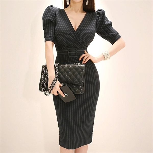 elegant ladies office business dress striped print bodycon pencil summer v neck short sleeve belted midi work 210603, Black;gray
elegant ladies office business dress striped print bodycon pencil summer v neck short sleeve belted midi work 210603, Black;gray