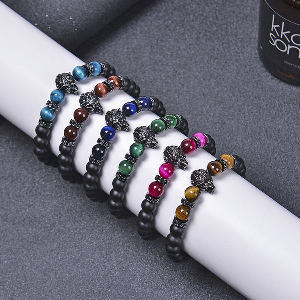 new arrival copper wolf charm bracelet 8mm natural tiger eye beads strands man jewelry wholesale, Golden;silver