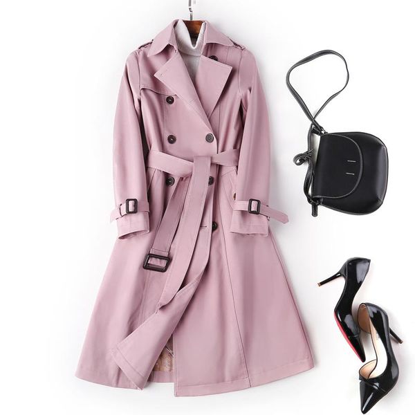 women long windbreaker khaki pink double breasted trench coat spring autumn plus size loose belt office lady business overcoat, Tan;black
women long windbreaker khaki pink double breasted trench coat spring autumn plus size loose belt office lady business overcoat, Tan;black