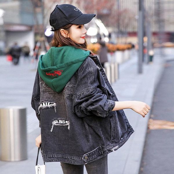 ladies korean loose hooded denim jacket new style ripped embroidered thin black jacket trend, Black;brown
ladies korean loose hooded denim jacket new style ripped embroidered thin black jacket trend, Black;brown