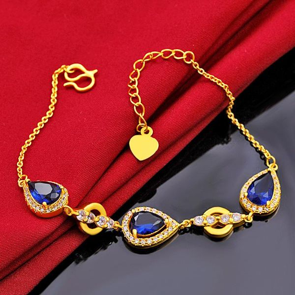 link, chain sand gold sapphire bracelet brass plated 24k ocean blue love heart rhinestone wedding gift jewelry women, Black 
link, chain sand gold sapphire bracelet brass plated 24k ocean blue love heart rhinestone wedding gift jewelry women, Black