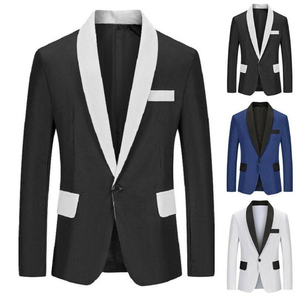 men's suits & blazers mens slim colorblock fashion 2021 autumn winter pockets casual single button male clothes blazer men, White;black
men's suits & blazers mens slim colorblock fashion 2021 autumn winter pockets casual single button male clothes blazer men, White;black